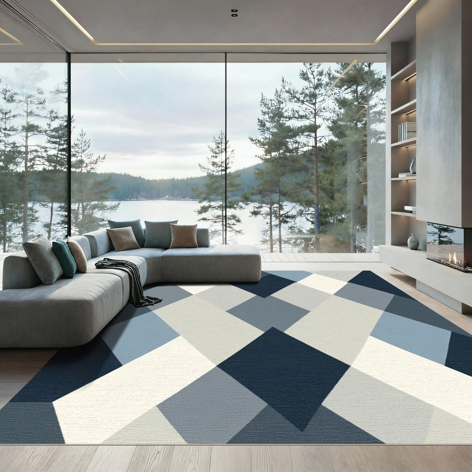 Modern Geometric Diamond Color Block Rug