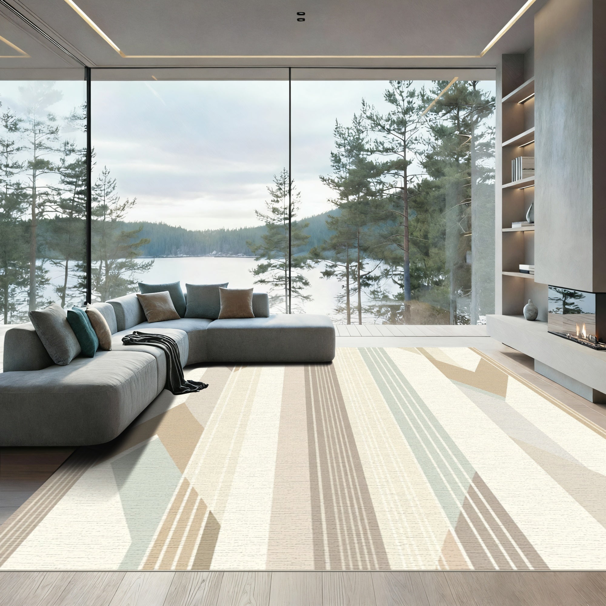 Earthy Tone Abstract Geometric Stripes Rug