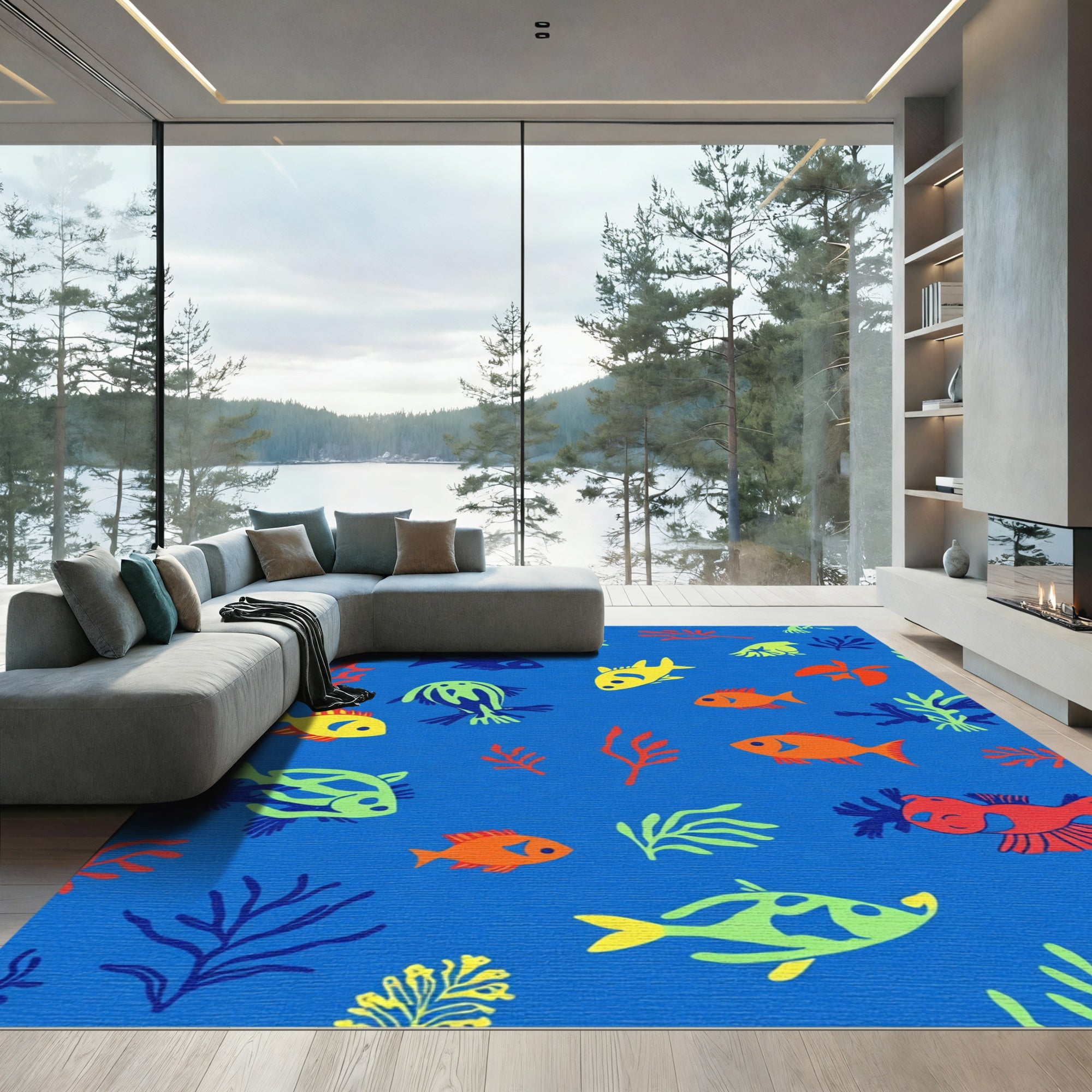 Bright Coral Fish and Seaweed Rug