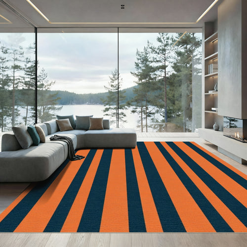 Bold Orange Navy Vertical Stripes Rug