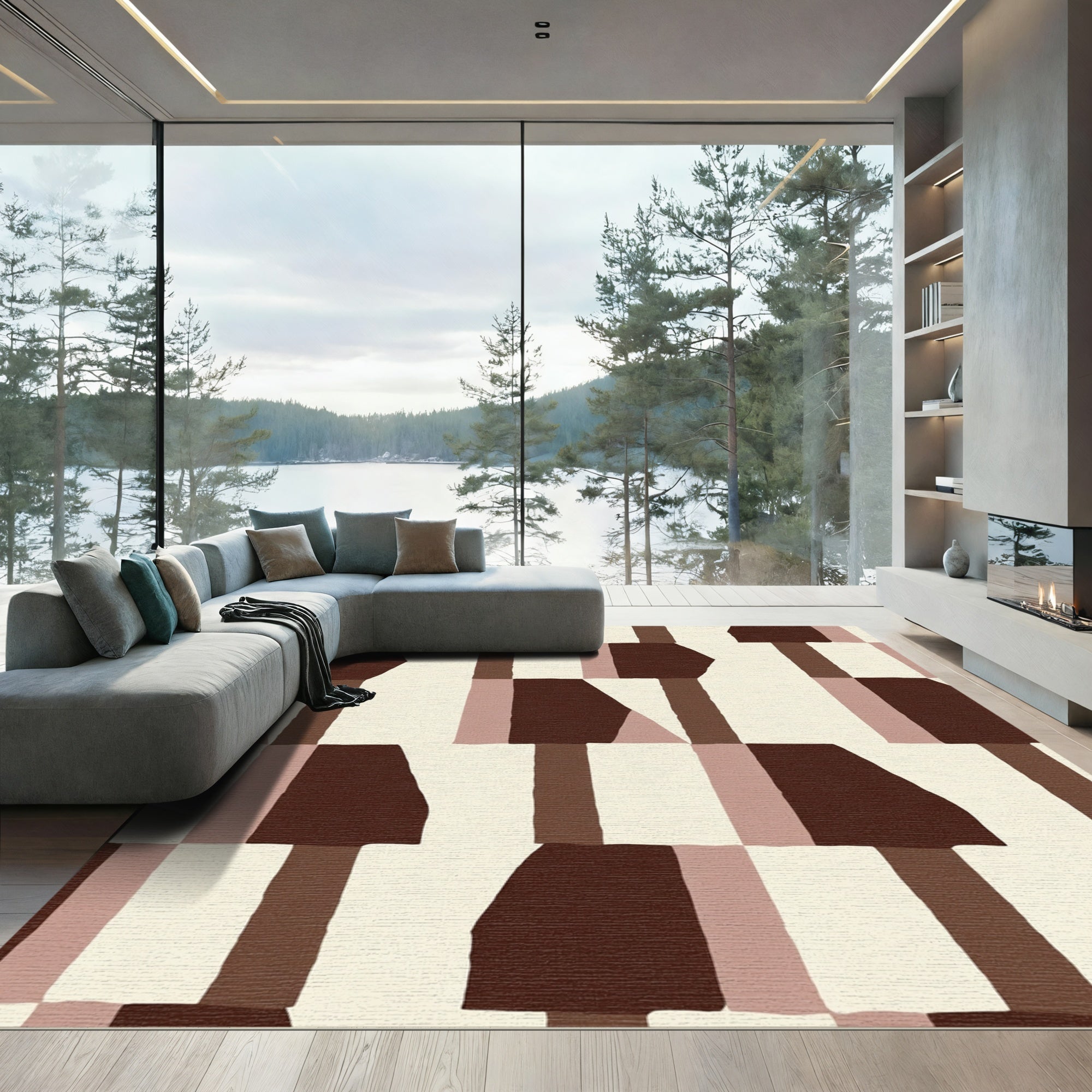 Terracotta Abstract Geometric Blocks Rug