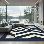 Modern Navy Cream Geometric Chevron Rug