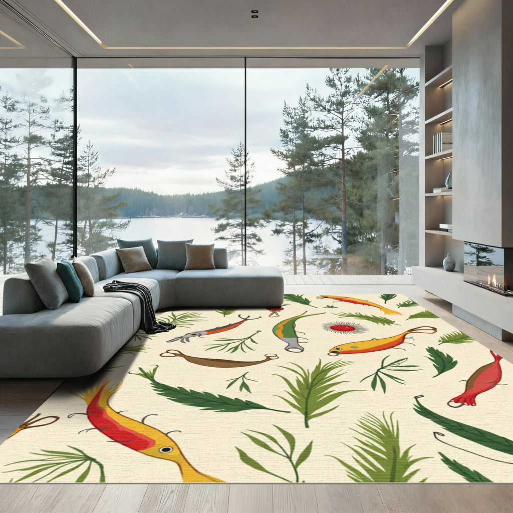 Vibrant Fish And Green Foliage Collection Rug