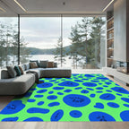 Artistic Blue Amoeba Lime Green Rug