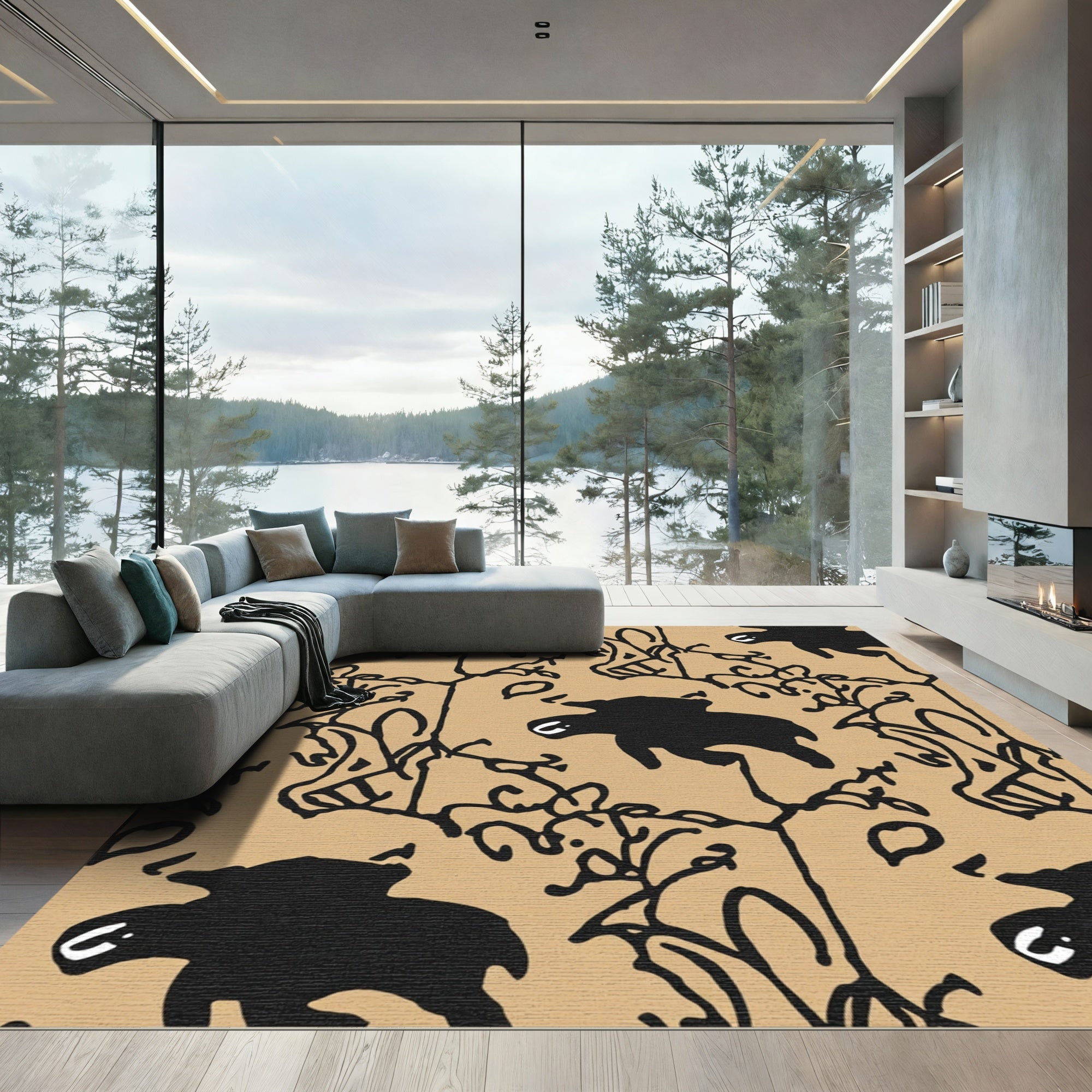 Black Bear Woodland Outline Rug