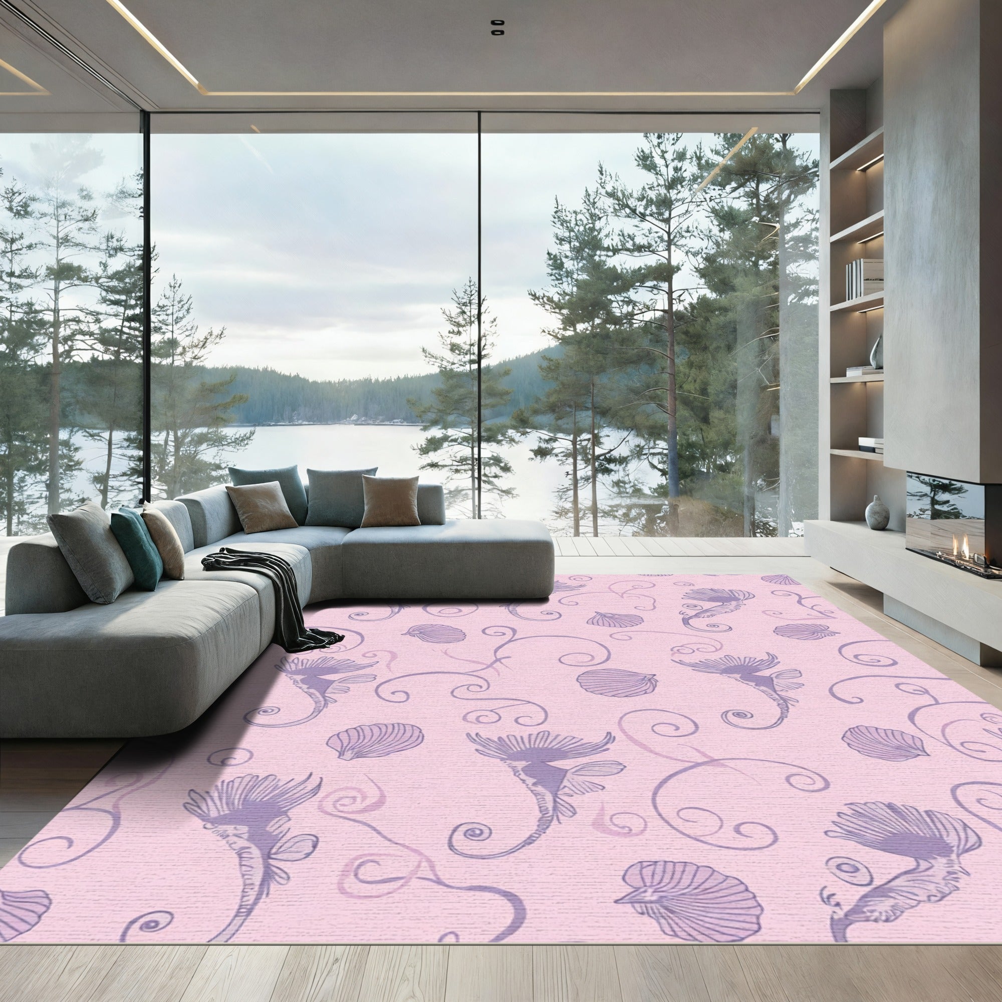 Lilac Seahorse Shell Swirls Rug
