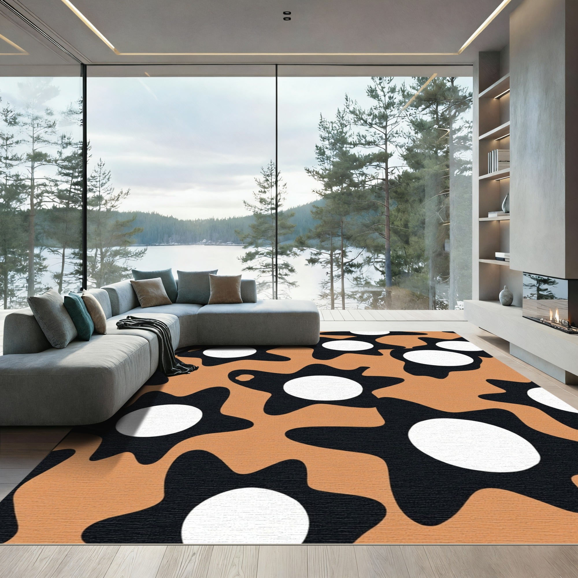 Mid Century Starburst Orange Black Rug