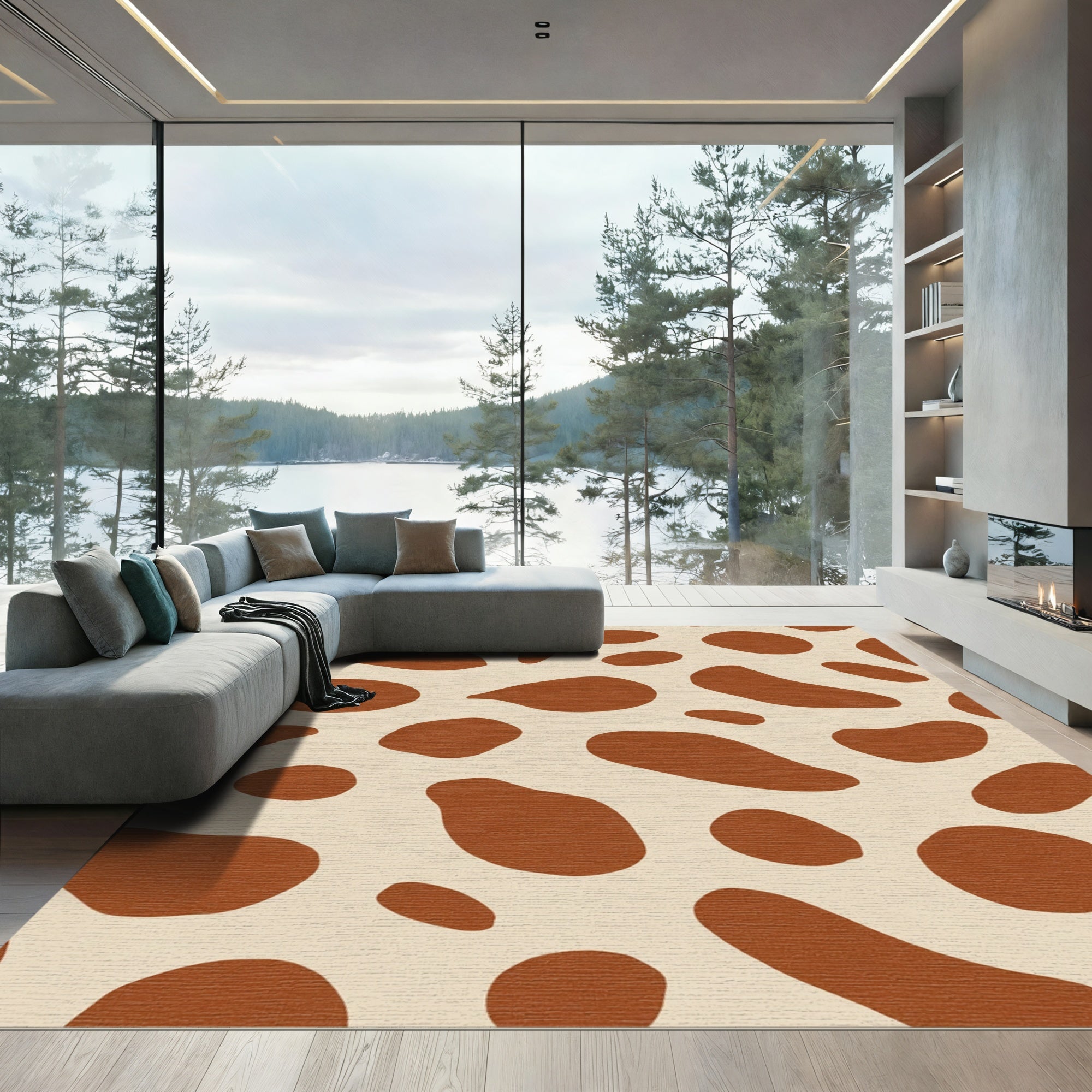 Terracotta Brown Abstract Spots Rug