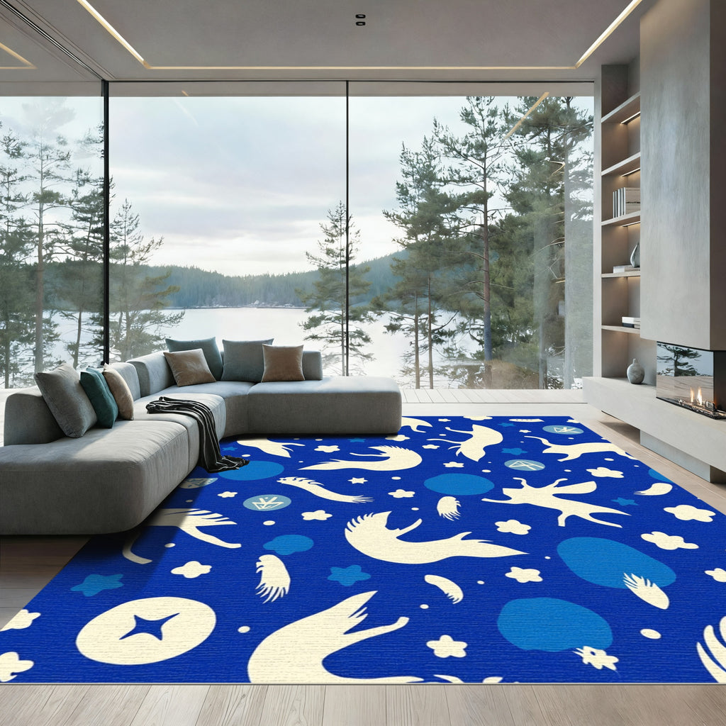Cream Figures On Royal Blue Background Rug