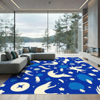 Cream Figures On Royal Blue Background Rug