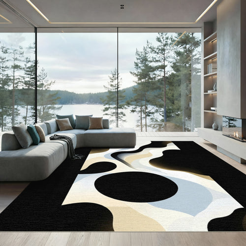 Abstract Flowing Organic Ivory Black Rug