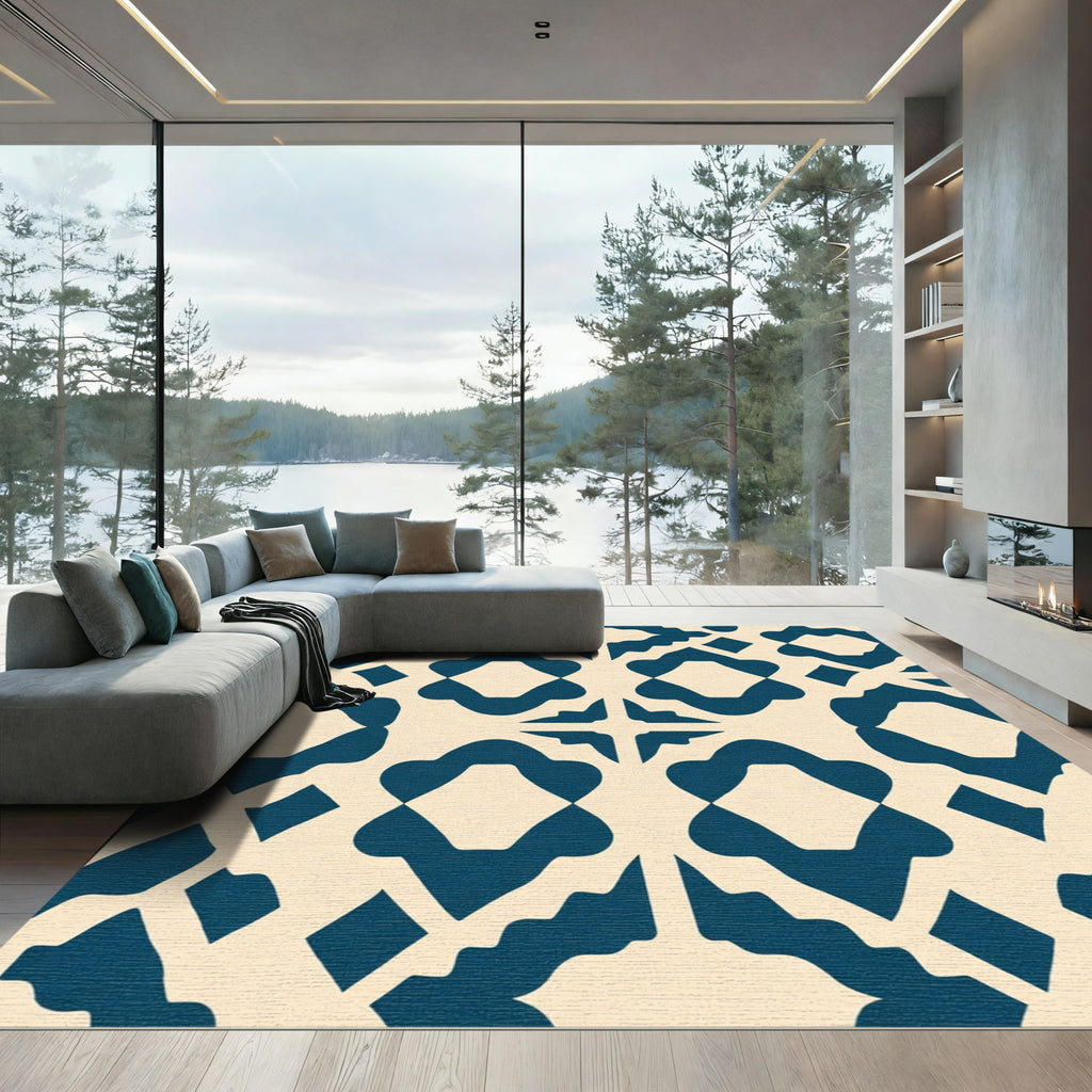 Navy cream quatrefoil lattice Rug