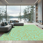 Golden Swirls on Aqua Background Rug