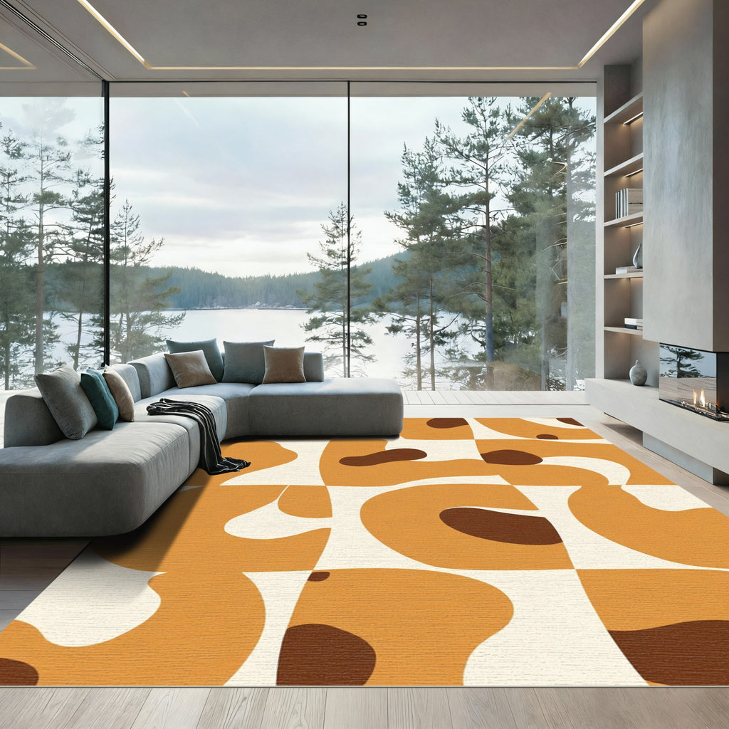 Modern Terracotta Organic Grid Rug