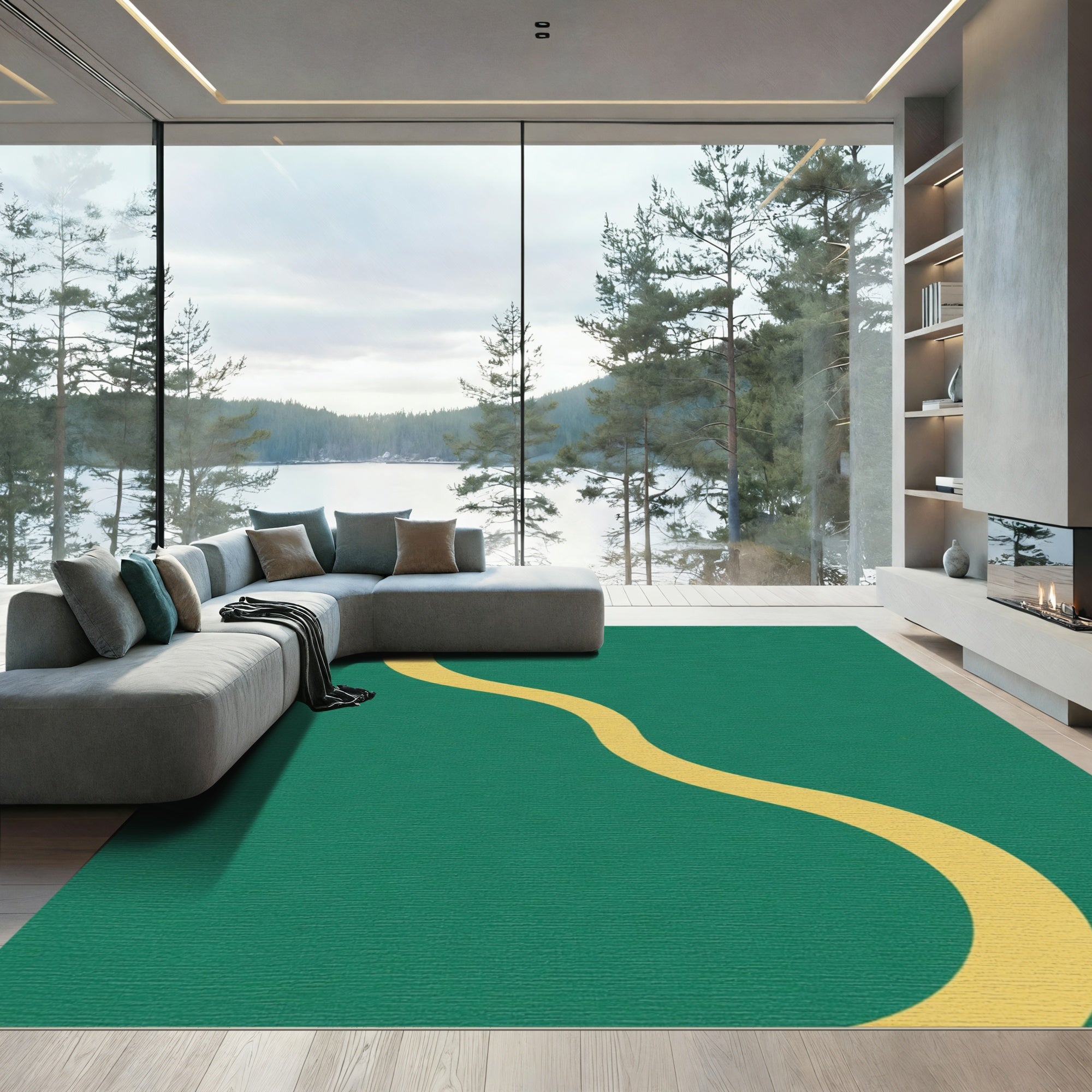 Emerald Green Golden Wave Rug