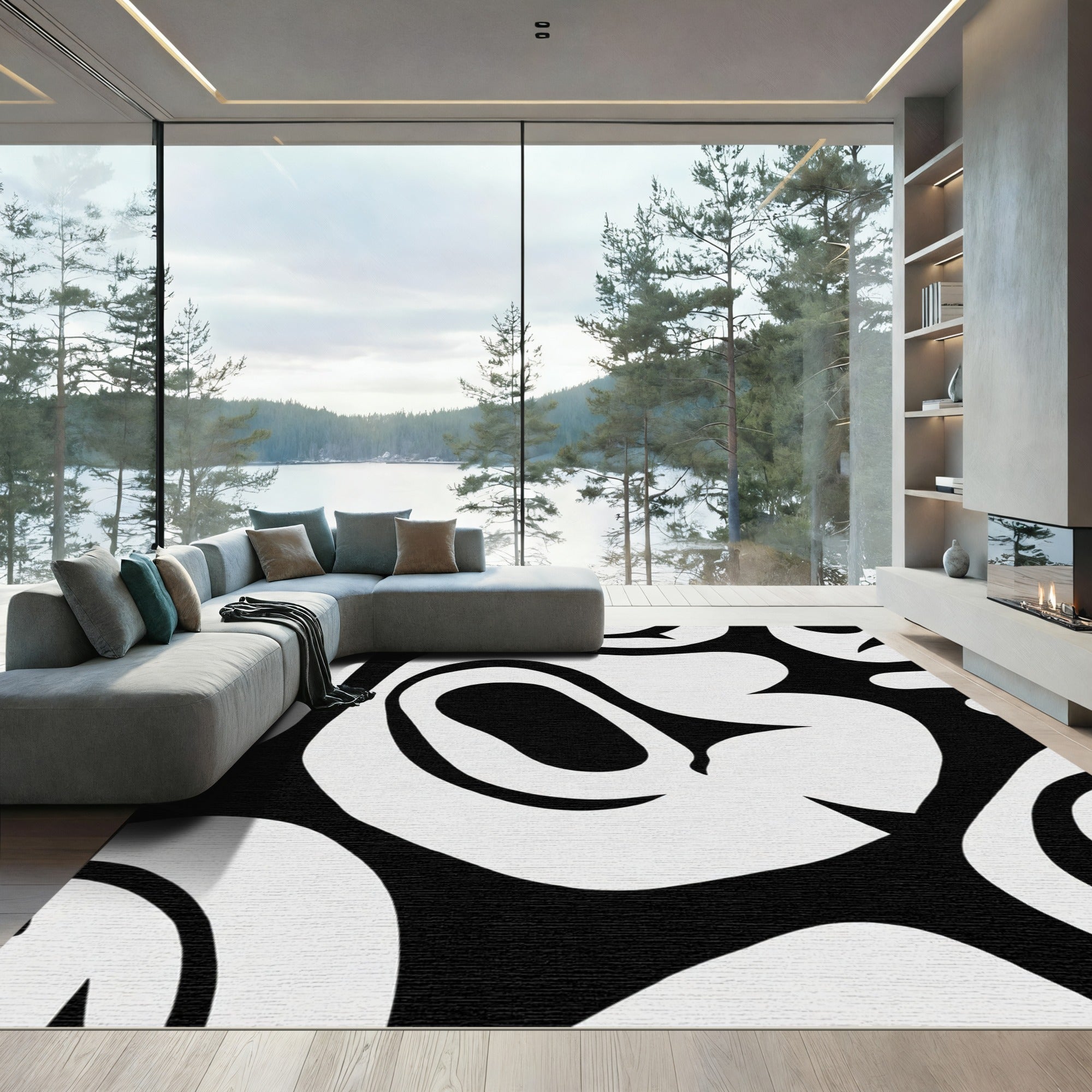 Bold Black And White Organic Flow Rug
