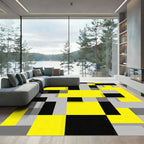 Modern Geometric Blocks Yellow Black Gray Rug