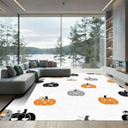 Whimsical Orange Black Gray Pumpkin Faces Rug