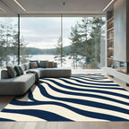 Navy Cream Wavy Stripe Rug