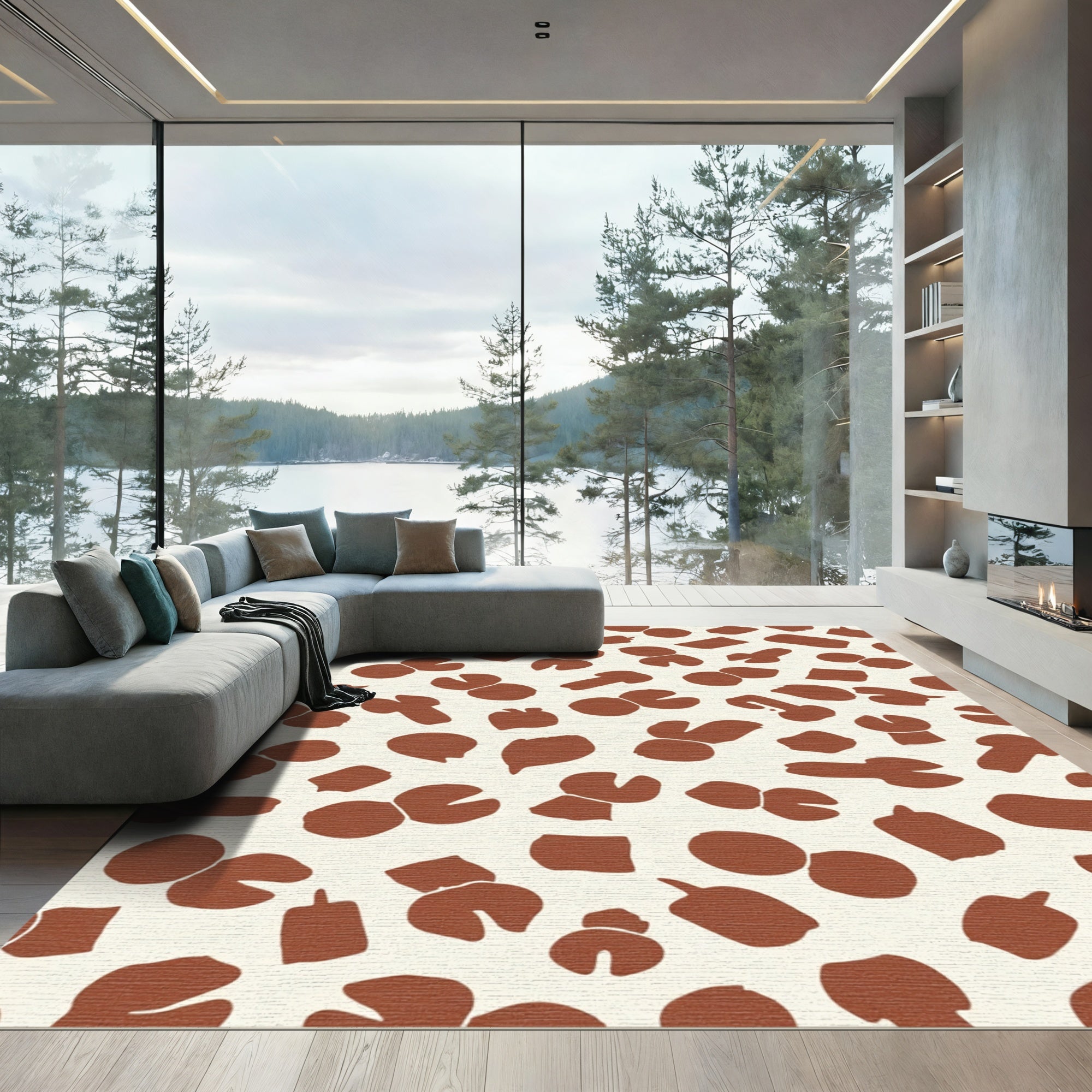 Terracotta Abstract Irregular Shape Scatter Rug