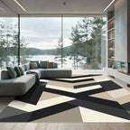 Modern Black Cream Geometric Chevron Rug