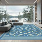 Blue and Cream Interlocking Diamond Frame Rug