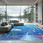 Oceanic Dolphins Swirling Decorative Swirls Rug