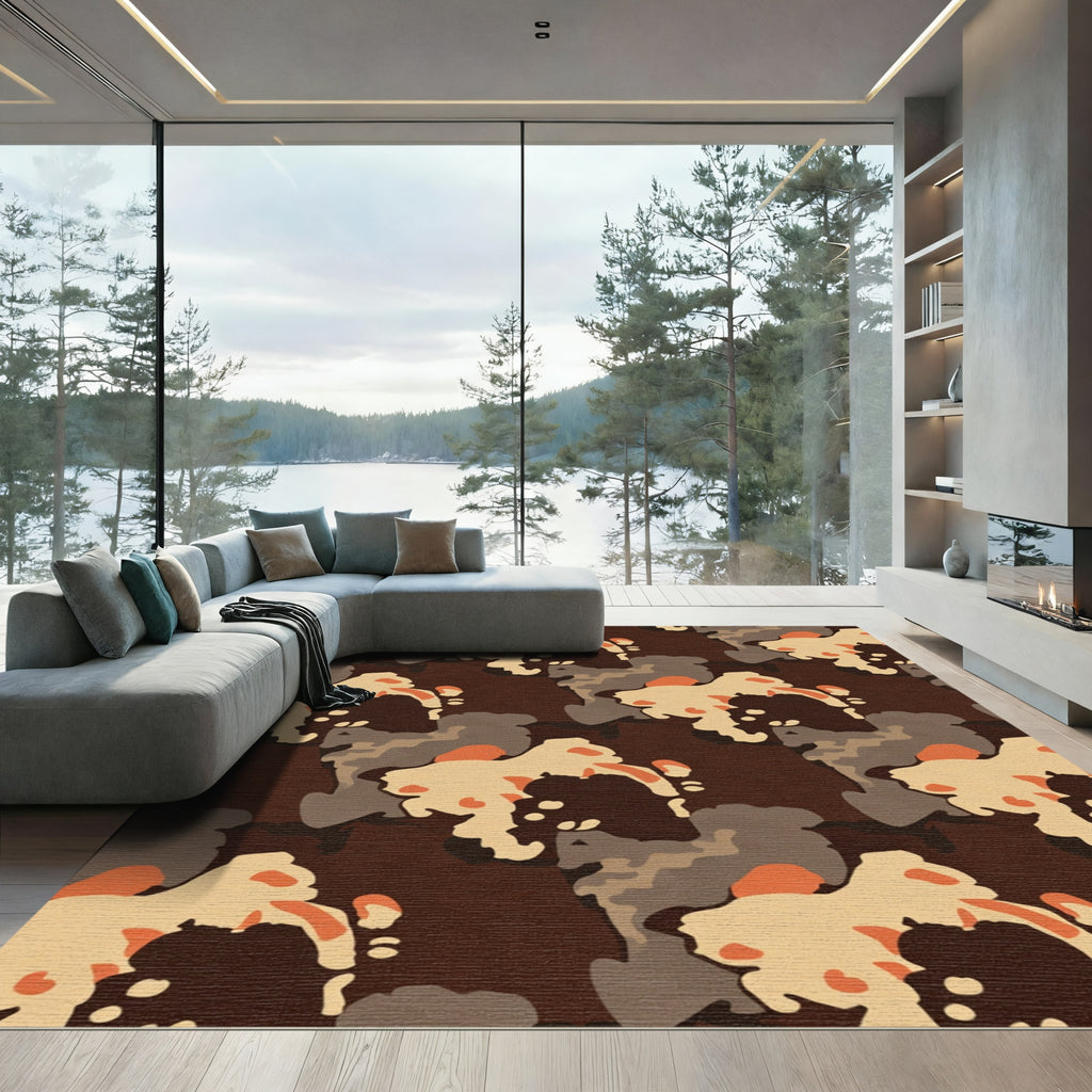 Rustic Earthy Camouflage Abstract Rug