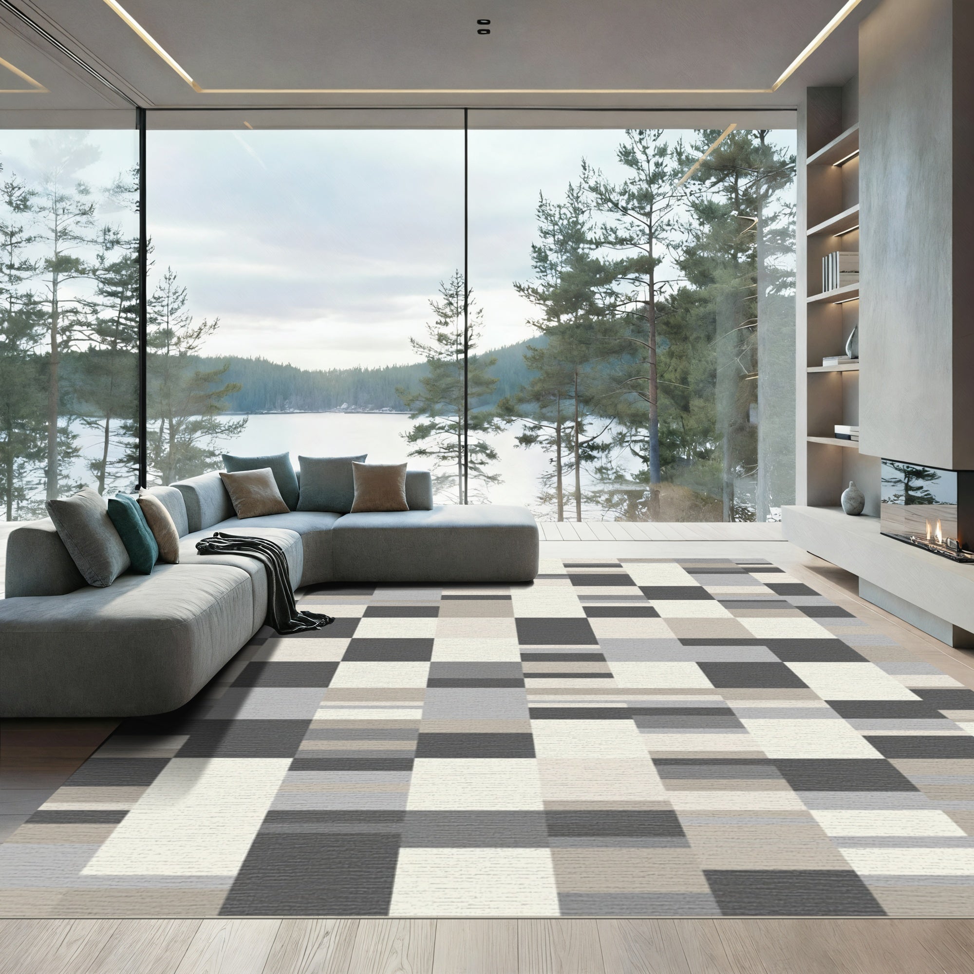 Geometric Blocks Neutral Palette Rug