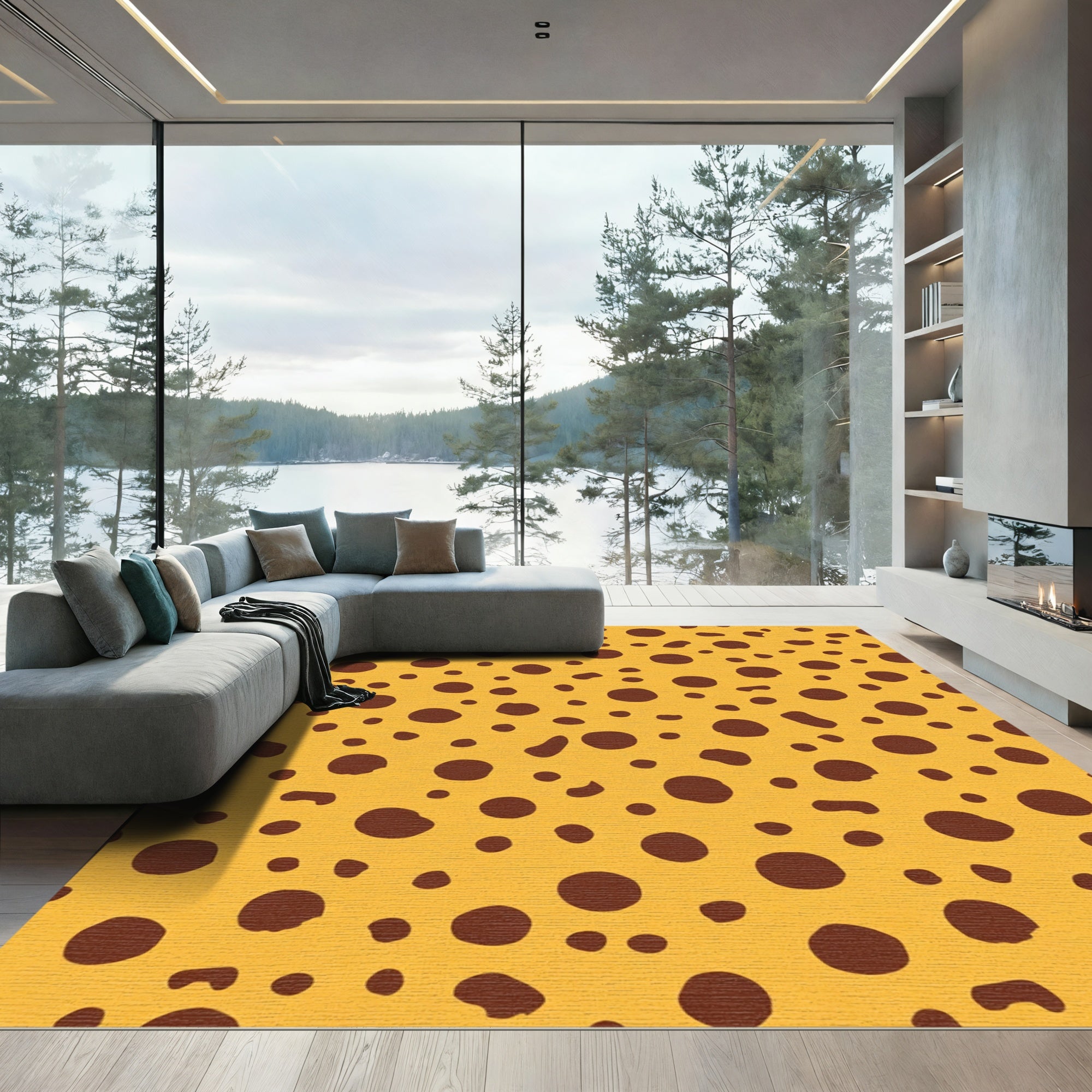 Golden Yellow Brown Speckled Round Rug