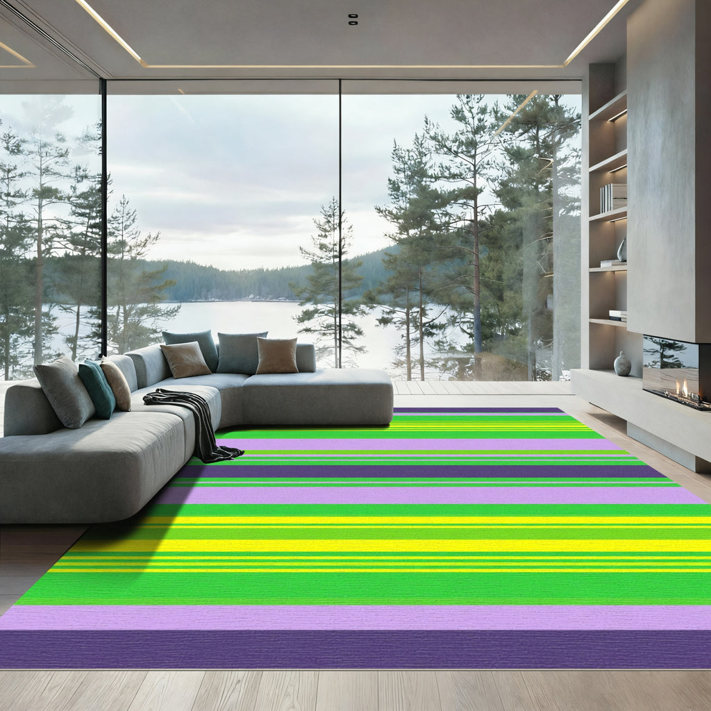 Bold Purple Lime Yellow Stripe Rug