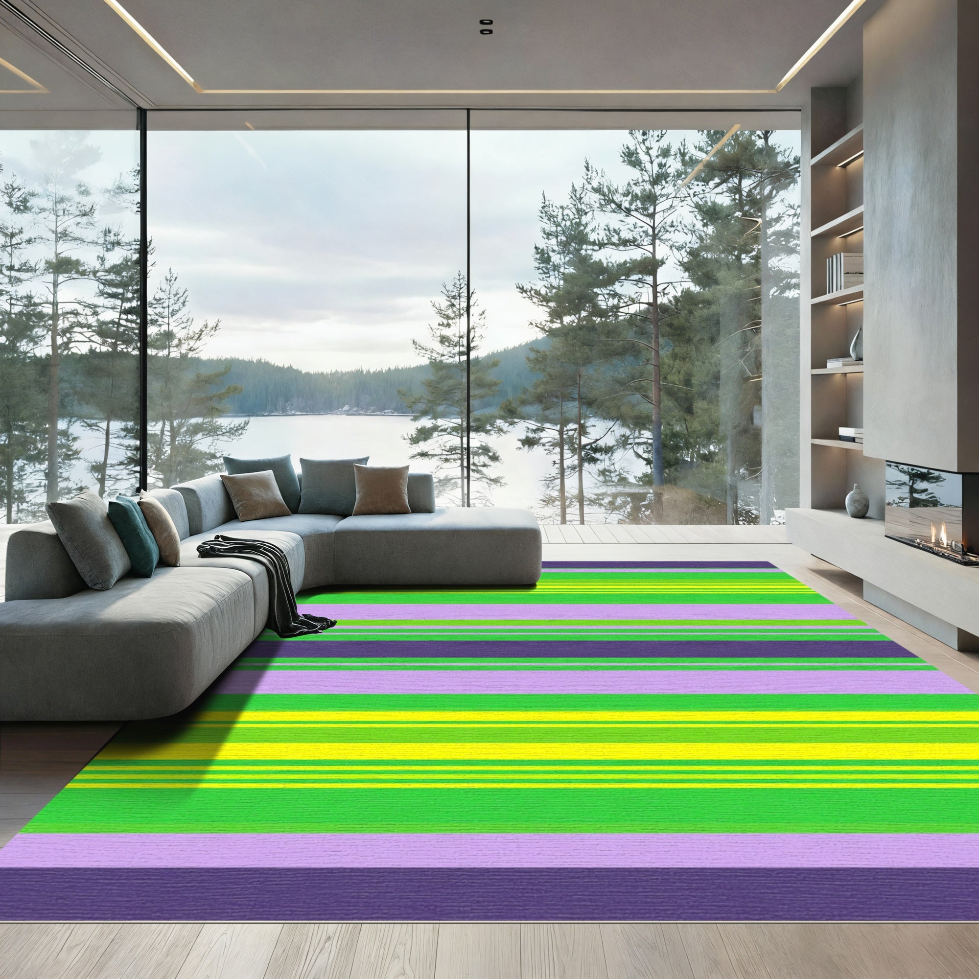 Bold Purple Lime Yellow Stripe Rug