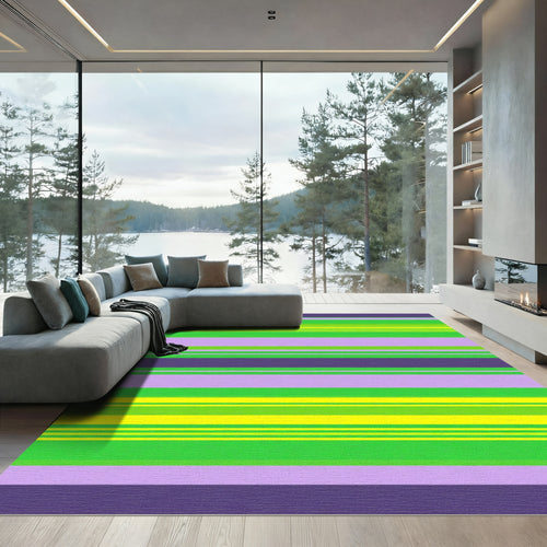 Bold Purple Lime Yellow Stripe Rug
