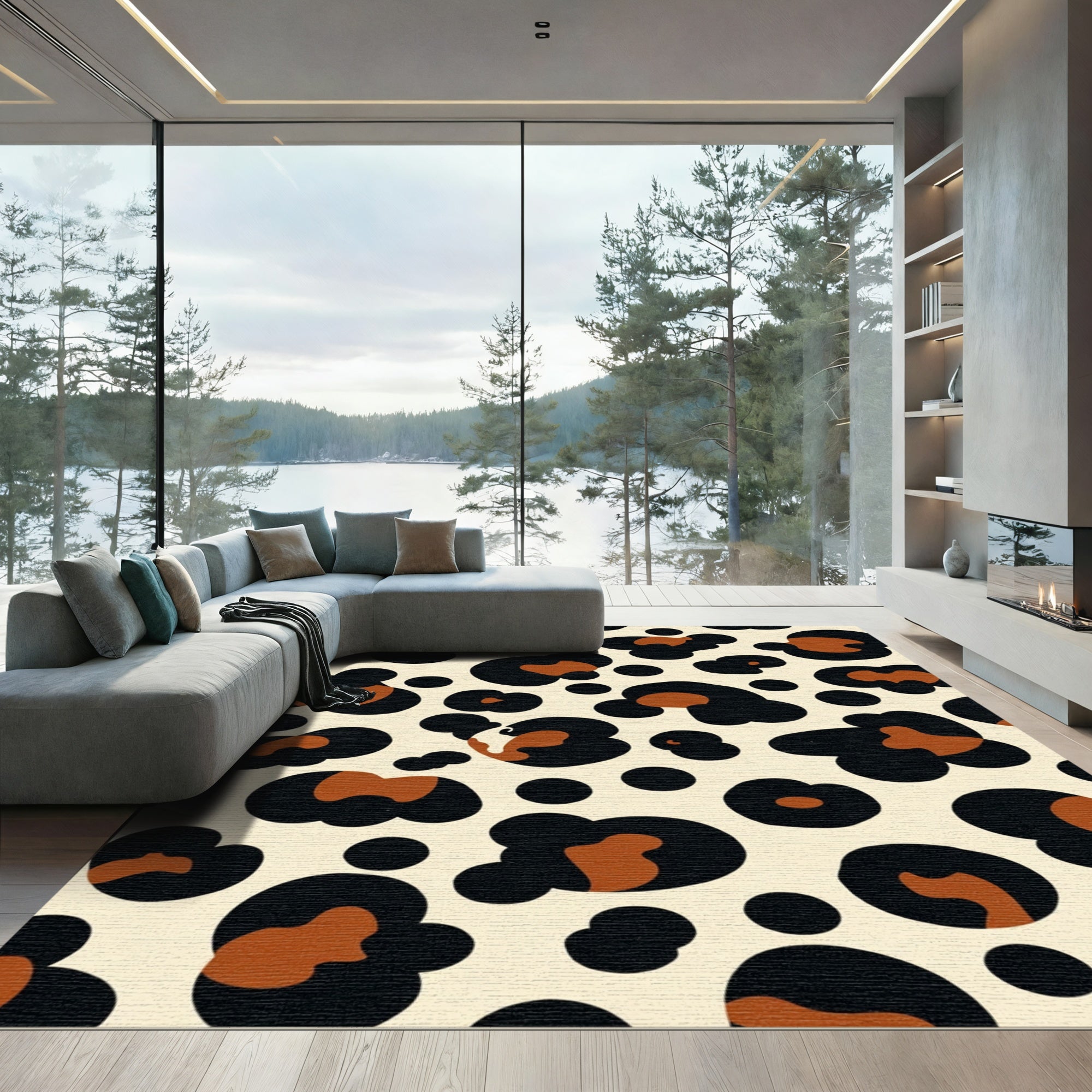 Bold Brown Black Spots Leopard Rug