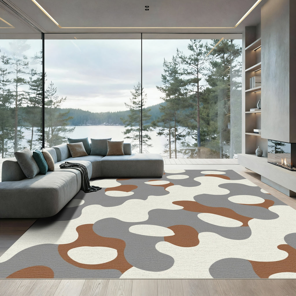 Brown Gray Organic Camouflage Shapes Rug