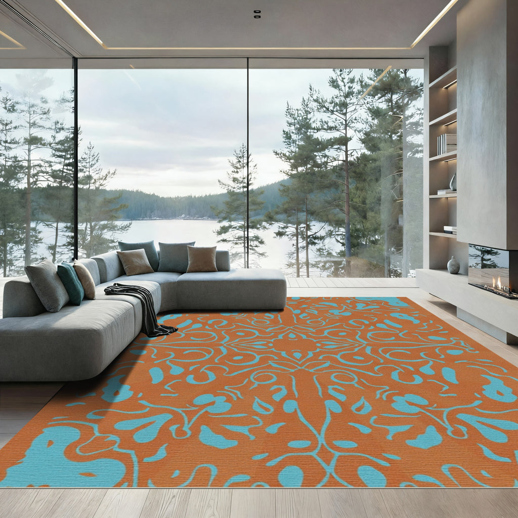 Orange Turquoise Ornate Swirl Harmony Rug