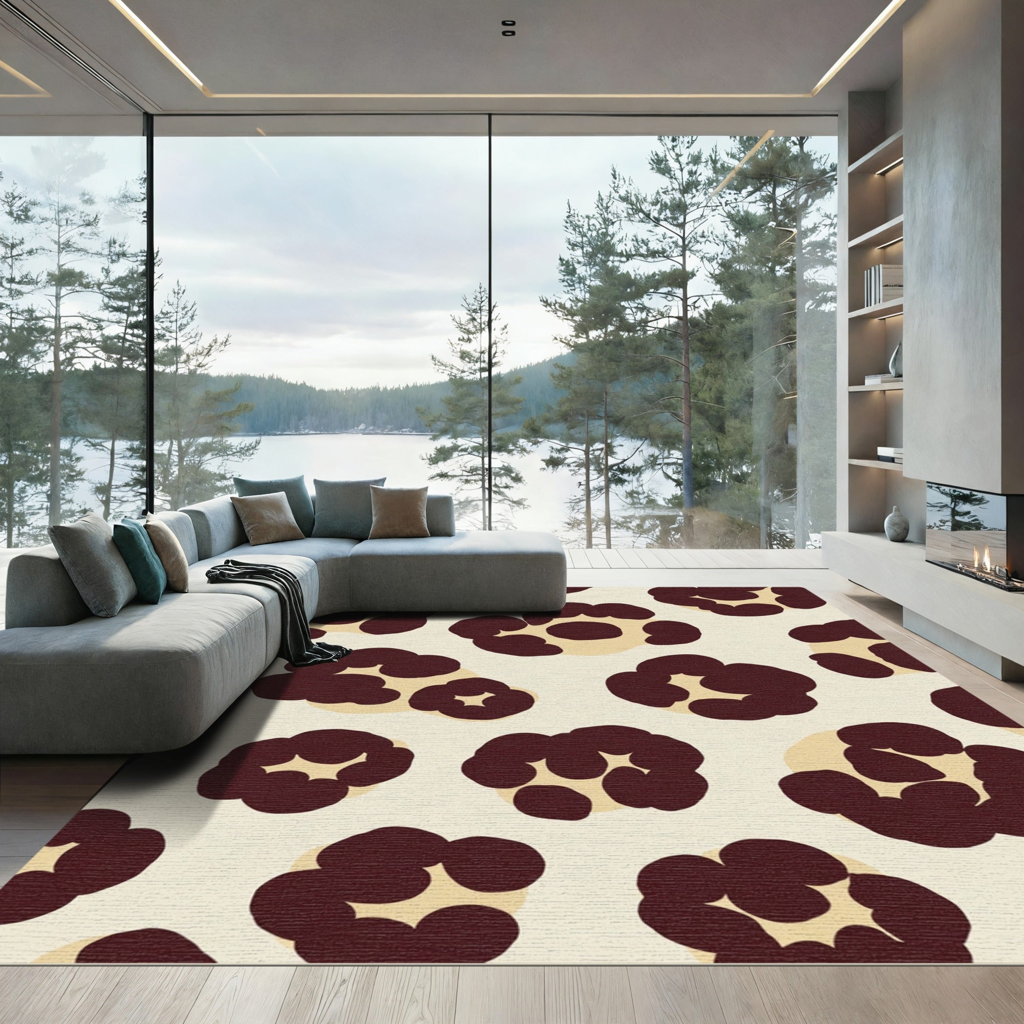 Deep Brown Leopard Spot Contemporary Rug