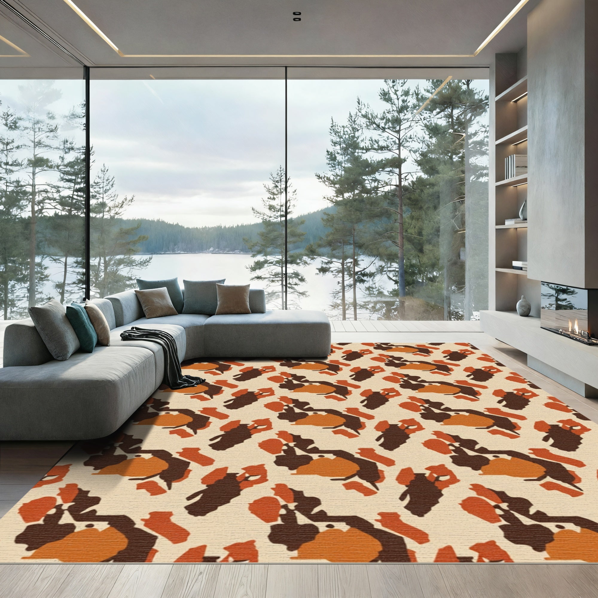 Brown Orange Camouflage Abstract Spots Rug
