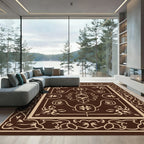 Chocolate Cream Ornate Scroll Vine Artwork Rug