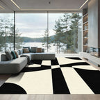 Modern Cream Black Interlocking Waves Rug