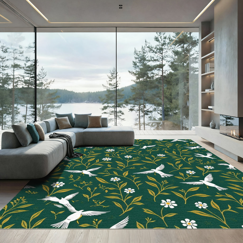 White Birds Golden Foliage Garden Rug