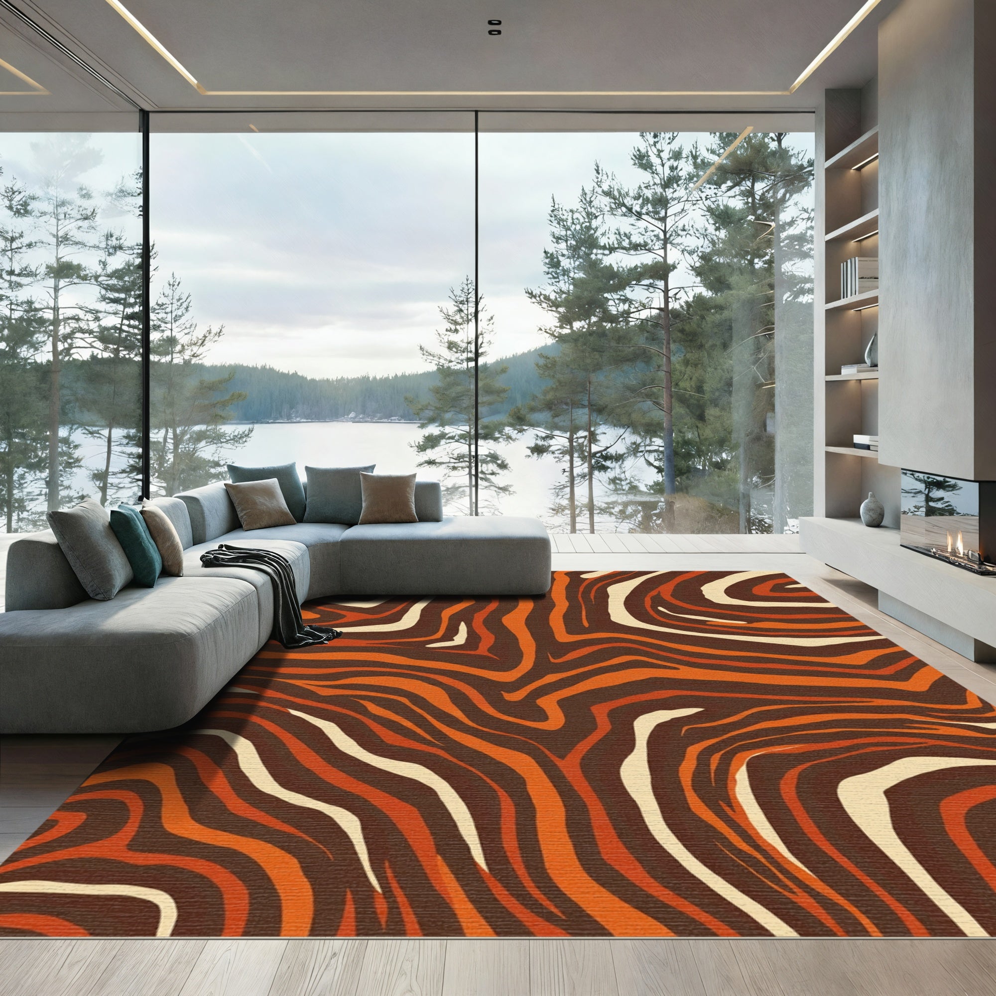 Warm Tiger Stripe Swirl Rug