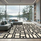 Minimalist Black Beige Geometric Interlock Rug