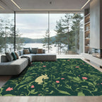 Whimsical Beige Bunny Emerald Garden Rug
