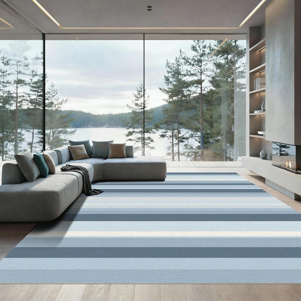 Serene Blue Graduated Stripe Rug