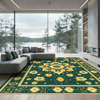 Golden Floral Medallion Emerald Tapestry Rug