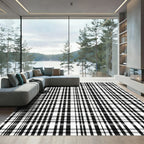 Monochromatic Black White Plaid Lines Rug