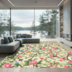 Pink Floral Garden Vine Border Rug