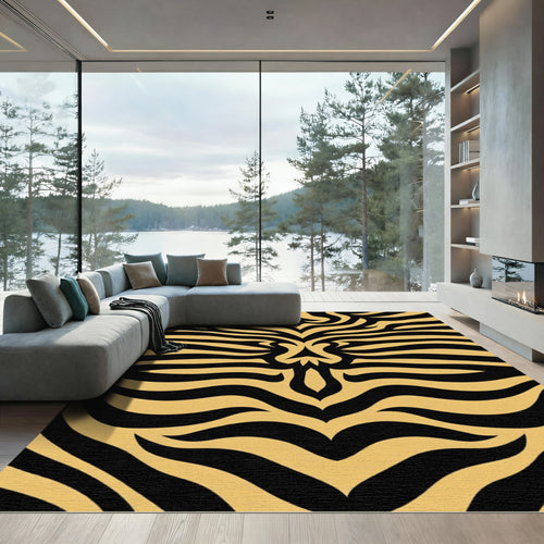 Bold Gold Black Animalistic Stripes Rug