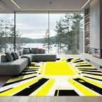 Vibrant Yellow Black Linear Burst Rug